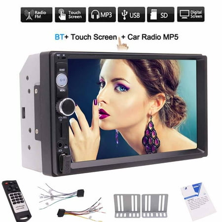 Car Stereo System Double din 7 inch Capacitive Touchscreen car Multimedia Player NO DVD/CD for all universal 2 din cars in dash car pc system radio stereo support FM usb TF Bluetooth + Microphone + wireless ()