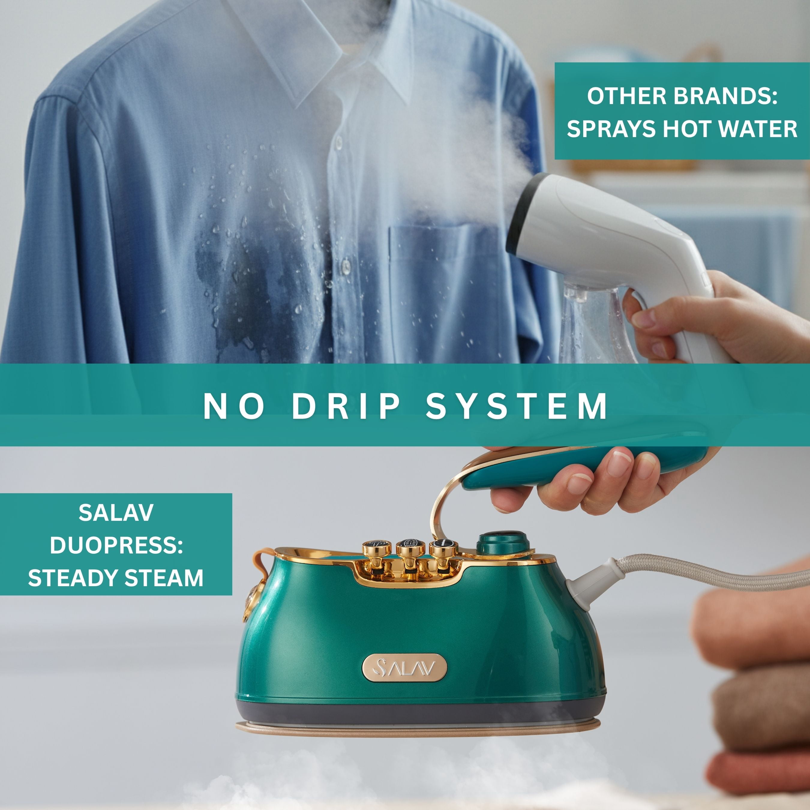 SALAV® Retro Edition Duopress Steamer and Iron with Ceramic Coated Plate, Emerald
