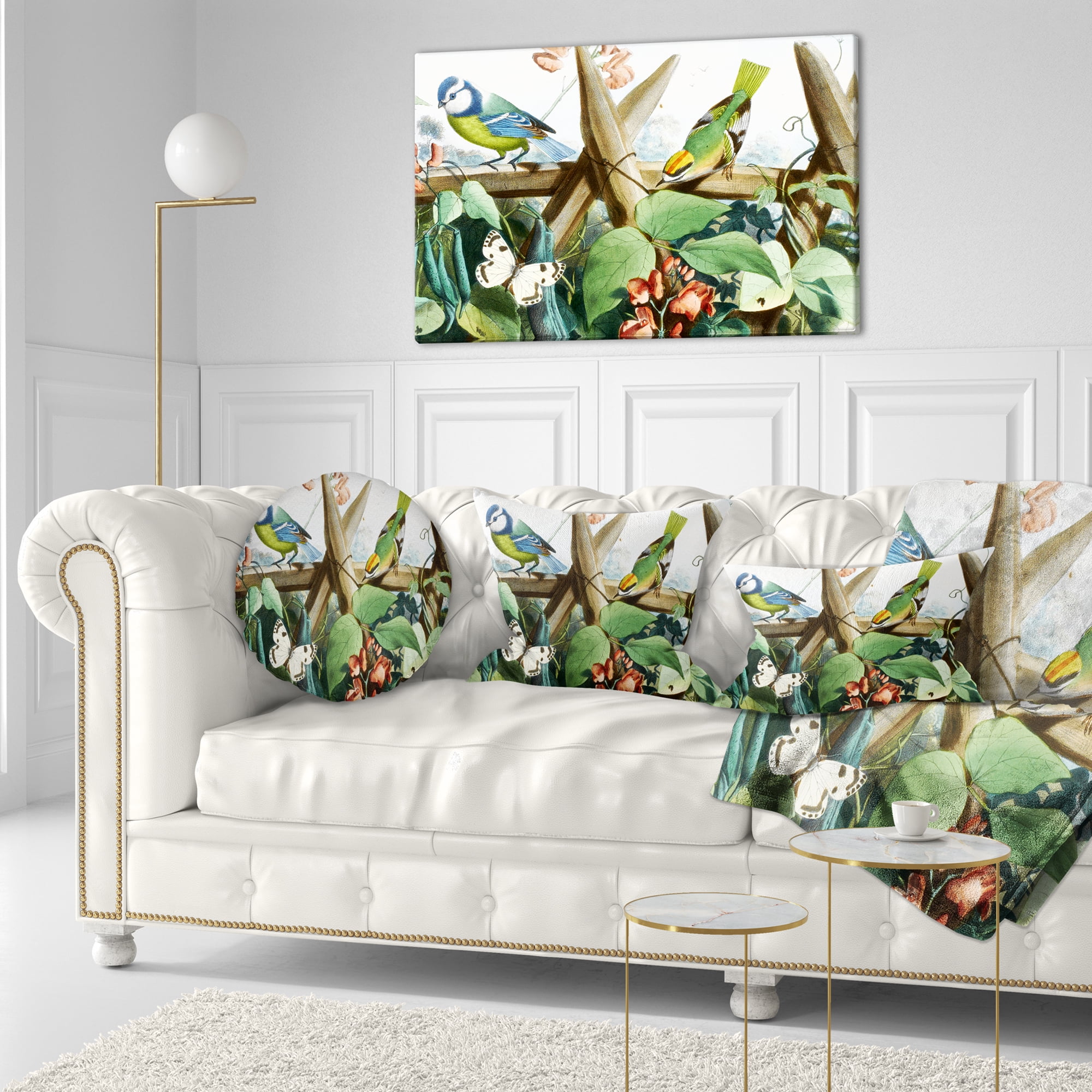 Designart Colorful Birds Sitting on Branches - Animal Throw Pillow - 12x20