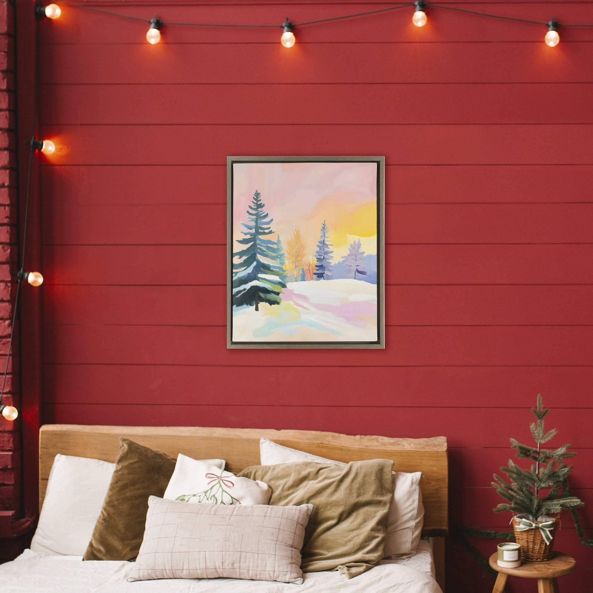 Stupell Industries Winter Forest Snowscape in Pastels Brown Framed Floater Canvas Wall Art, design by The Prints Vibe