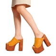 thumbnail image 2 of FSJ Women Open Round Toe Platform Clog Mules Studded Rivet Chunky Wooden Block High Heel Backless Summer Slide Sandals Size 14 Orange, 2 of 4