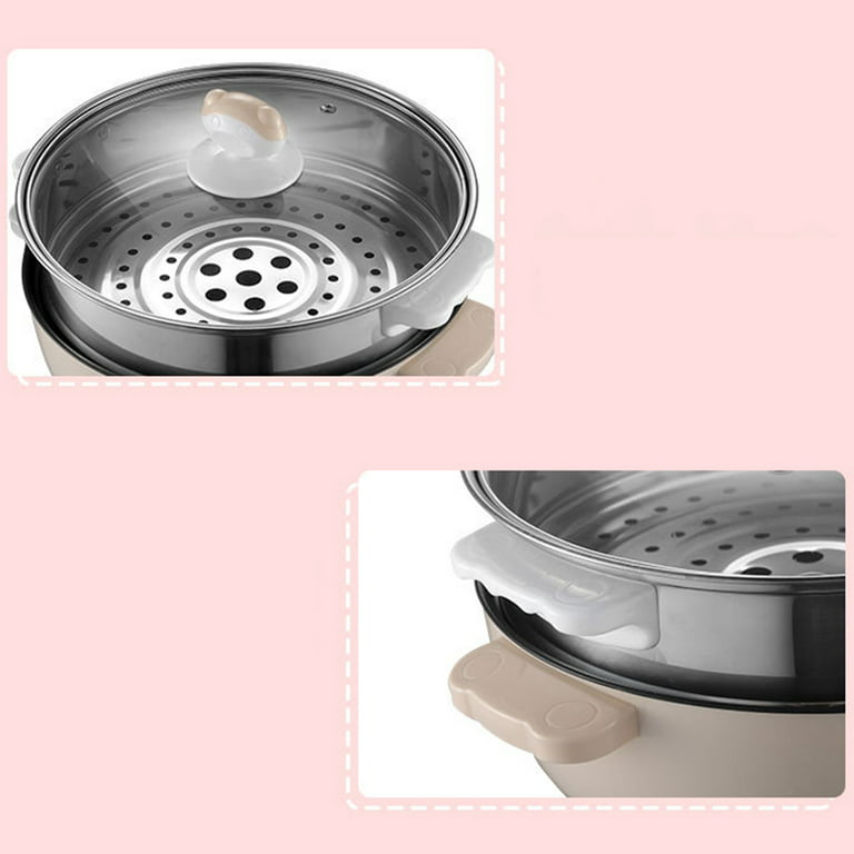 Frogued Multifunctional Non-Stick Electric Cooker Steamer Kitchen Hot Pot  Cooking Tool (White,Single Layer,CN Plug)