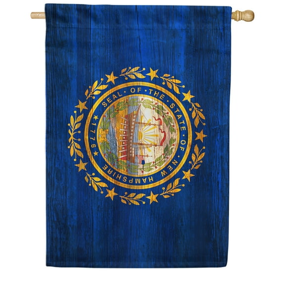 America Forever New Hampshire State Flag 28 x 40 Inch Double Sided Outdoor Yard Decorative USA Vintage Wood State of New Hampshire House Flag, Made in the USA
