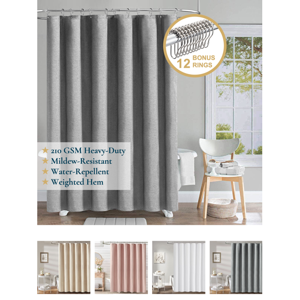 ComfiTime Fabric Shower Curtain with Hooks 210 GSM HeavyDuty Faux