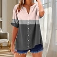 thumbnail image 2 of Zwiiyzr Women's T-Shirt Button V-Neck Short Sleeve Block Color Short Sleeve Loose Blouse Pink (M), 2 of 5