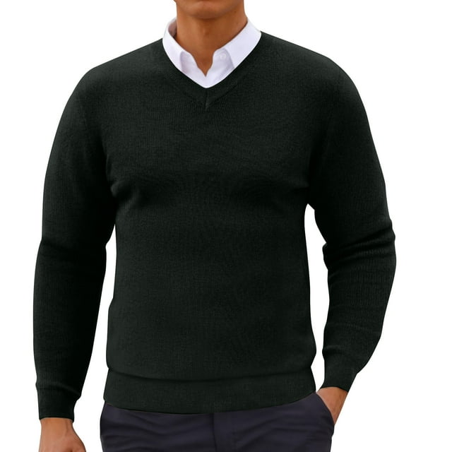 Men's Solid Color V-Neck Long Sleeve Sweater - Breathable Polyester, Casual and Fashionable for Daily Wear