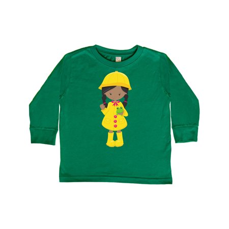 

Inktastic African American Girl Yellow Raincoat Frog Gift Toddler Toddler Girl Long Sleeve T-Shirt