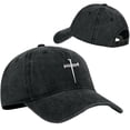 thumbnail image 4 of Womens and Mens Christian Jesus Cross Baseball Cap, Easter Cross Embroidered Adjustable Unisex Dad Hat, Retro Washed Vintage Cotton Curved Brim Baseball Cap for Summer Outdoor and Casual Wear Black, 4 of 4