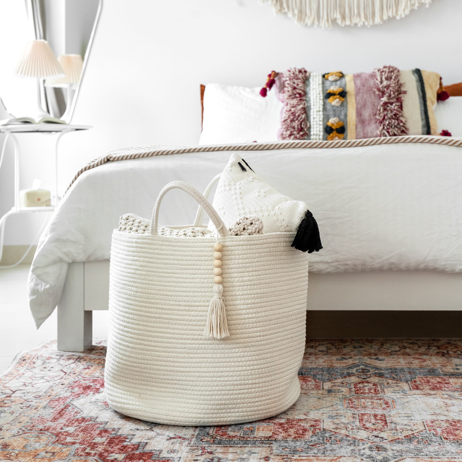Mkono Woven Cotton Rope Storage Basket, Handles