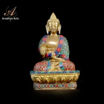 Aradhya Arts Buddha Statue made of Fine Brass , 6.69 inches Brass Budda Idol for Temple,  Home Décor and Gifts
