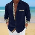 thumbnail image 2 of Dagegui Long Sleeve Shirt for Men Breathable Linen Shirts Patchwork Button Down Turndown Collar T-Shirt Casual Beach Tee Tops with Chest Pocket Navy S, 2 of 6