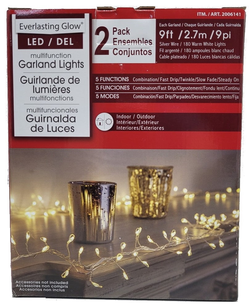 backup dybde for mig Everlasting Glow LED Multi-function Garland Lights 9-Foot Silver Wire  2-Pack - Walmart.com
