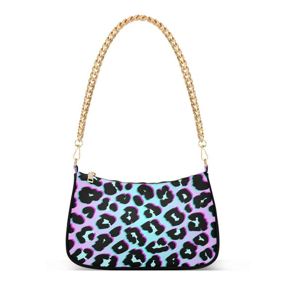 Rainbow Leopard Print Cheetah Animal Womens Chain Shoulder Bag Tote Handbag Clutch Hobo Purse with Zipper for Travel Casual