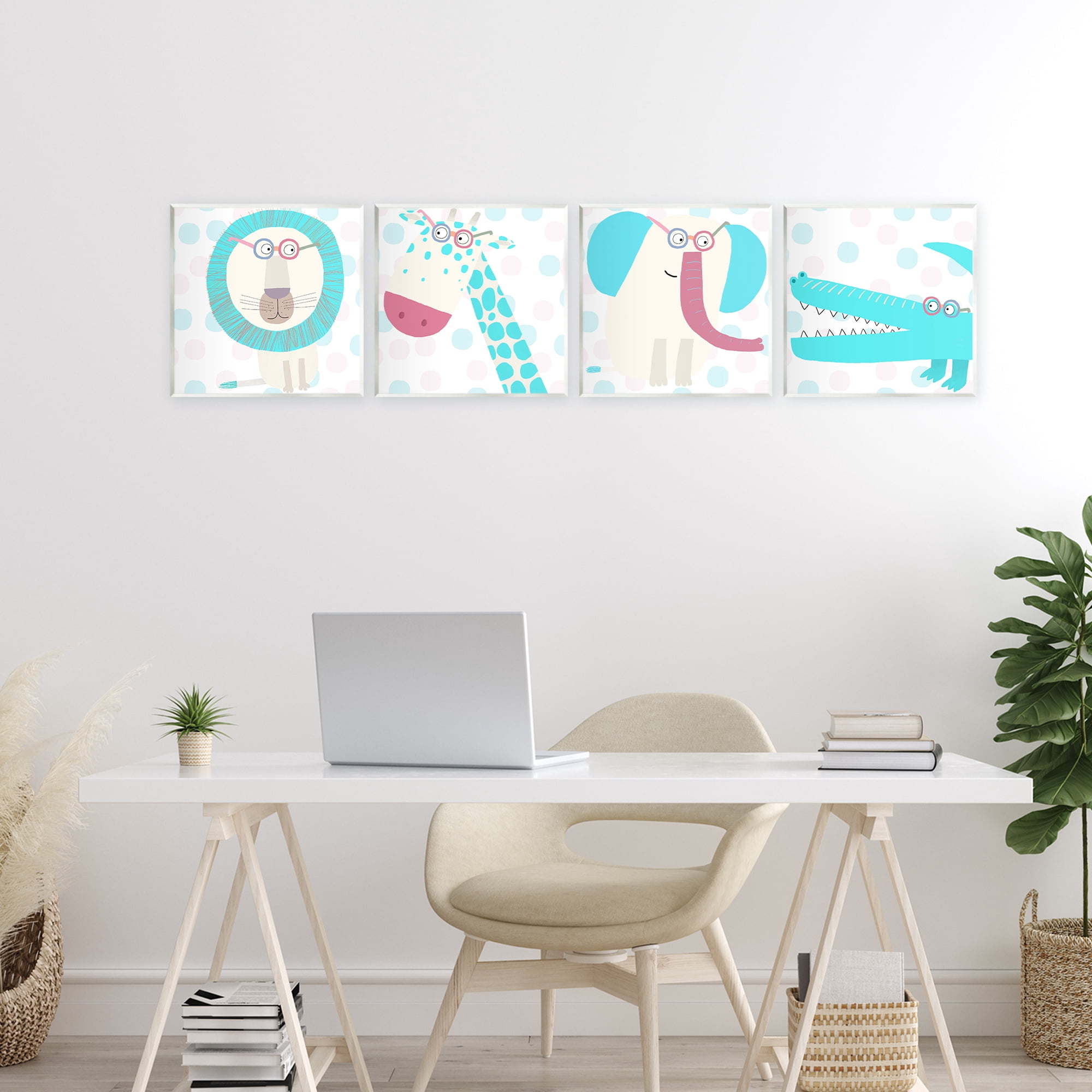 Stupell Industries Electric Blue Wild Animals 4 Piece Wall Plaque Art Set, design by Carla Daly