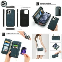 Feishell Multifunctional Crossbody Wallet Case for iPhone 13 mini,Magnetic Detachable Case Premium PU Leather Zipper Pocket Multi Card Slots Phone Case with Wrist Strap & Shoulder Strap,Blue