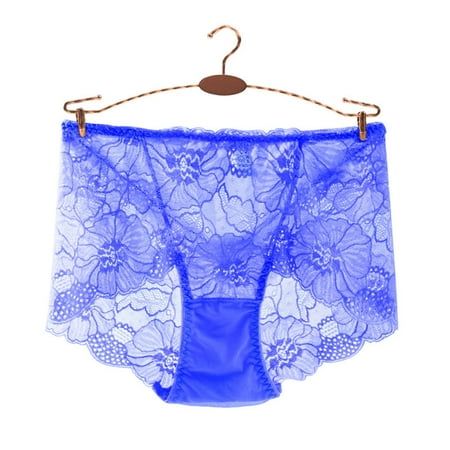 Summer Savings  Womens Panties  Women s Mid-waist Sexy Lace Thin Mesh Breathable Underwear Briefs  Sexy Lace Briefs  Mesh Underwear  Mid-waist Underwear | Sopatenor  Blue L