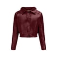 thumbnail image 6 of Dazajoo Faux Leather Jacket Crop Women Zip Up Motorcycle Race Jackets Casual Vintage Lapel Collar Streetwear,Wine,S, 6 of 7