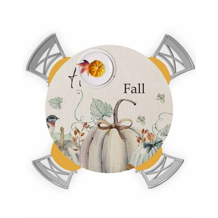 

Round Tablecloth with Elastic Thanksgiving Fall Pumpin Maple Leaves Retro Waterproof Stain-proof Table Cover Wipeable Fitted Table Cloths for 36 -44 Round Tables Dining Kitchen