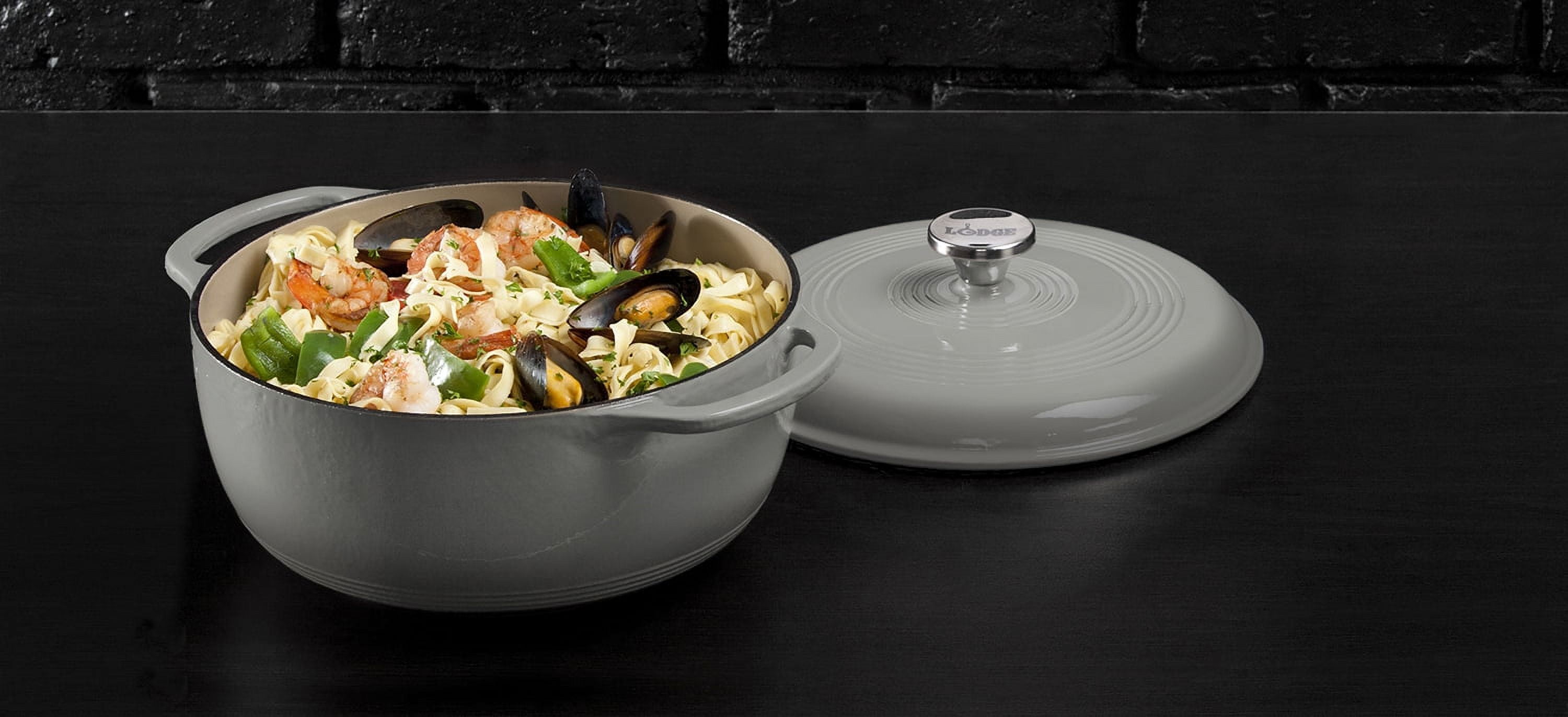 Lodge EC7OD13 7 Qt. Round Oyster White Porcelain Enameled Cast Iron Dutch  Oven - Culinary Depot
