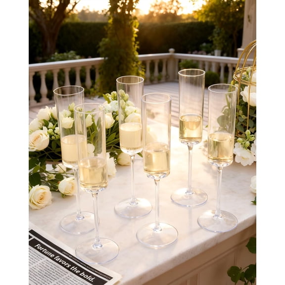 24 Pack Plastic Champagne Flutes - Clear 6 Oz Disposable Champagne Glasses - Square Plastic Toasting Glasses for Party Birthday Anniversary Wedding Christmas New Year