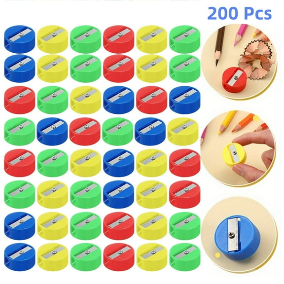 Chenfeng  200 Pcs Multicolor Pencil Sharpeners, Mini Round Manual Sharpeners for Classroom