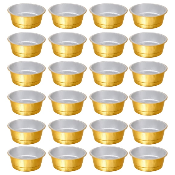 50 Pcs Gold Aluminum Foil Pans, 21 fl oz / 620 ml Round Tin Foil Food Containers with Lids, 5.5 x 2.2 in / 14 x 5.5 cm Disposable Pans for Baking, Roasting, Steaming and Grilling