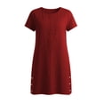 thumbnail image 4 of Blmnix Women Dresses Linen Dress Shift Button Down House Dress Under Dresses Mid-Length Short Sleeve Red Crew Neck Women's Summer Dresses XXXL, 4 of 6