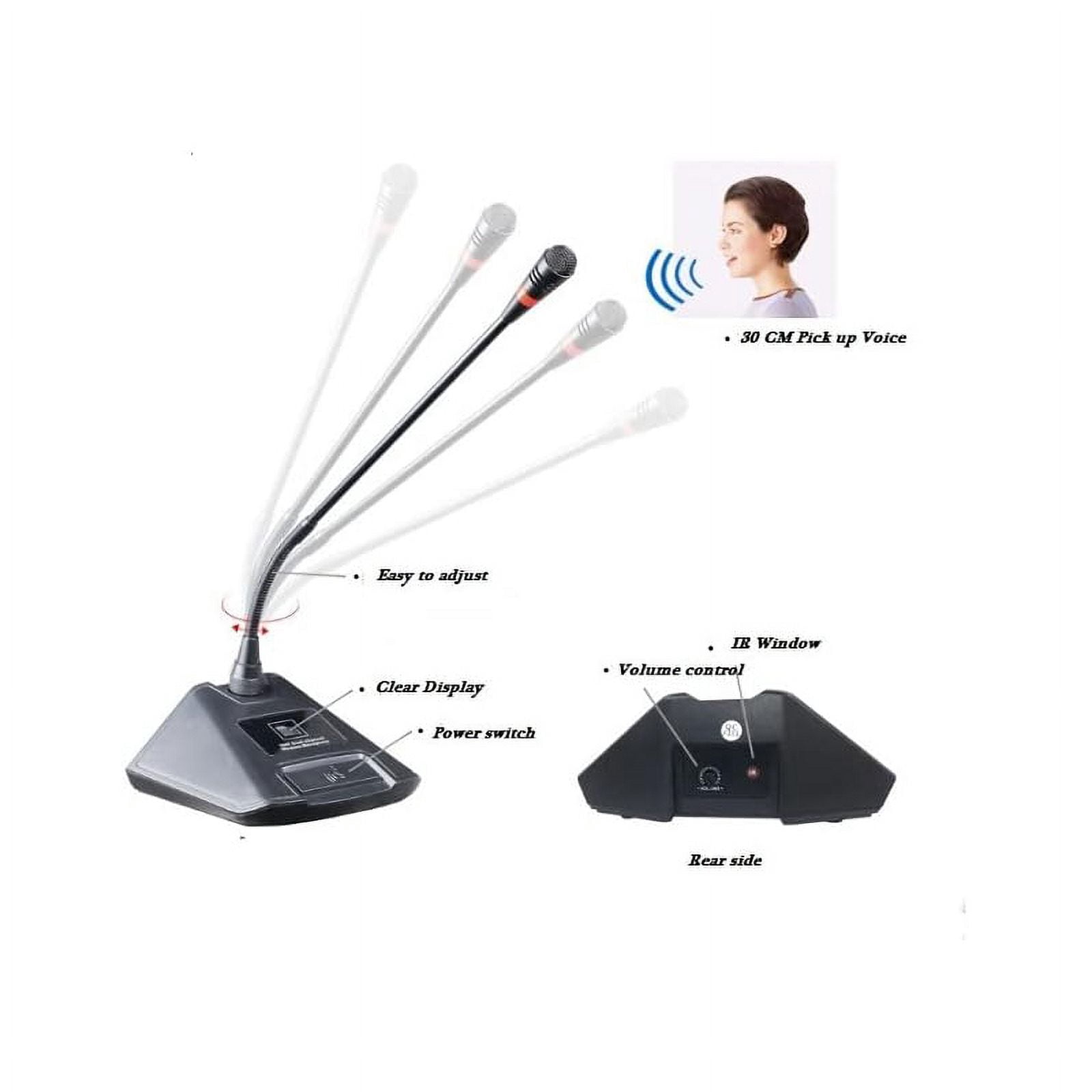 8-Channel UHF Wireless Conference Microphone System,8 Desktop Gooseneck Microphones for Church School Stadium Exhibit, Range up to 328 Feet