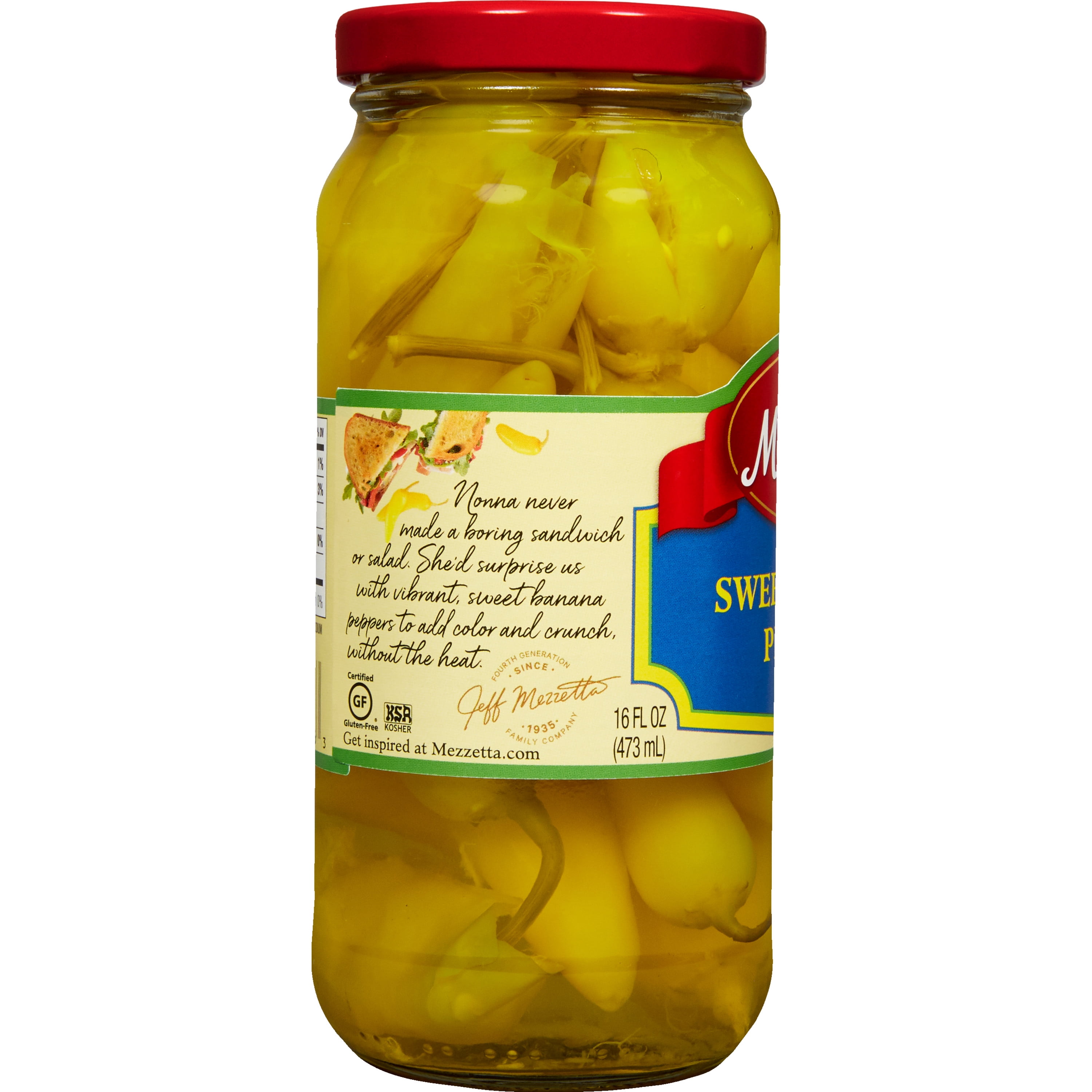 (4 pack) Mezzetta Sweet Banana Peppers, 16 fl oz Jar