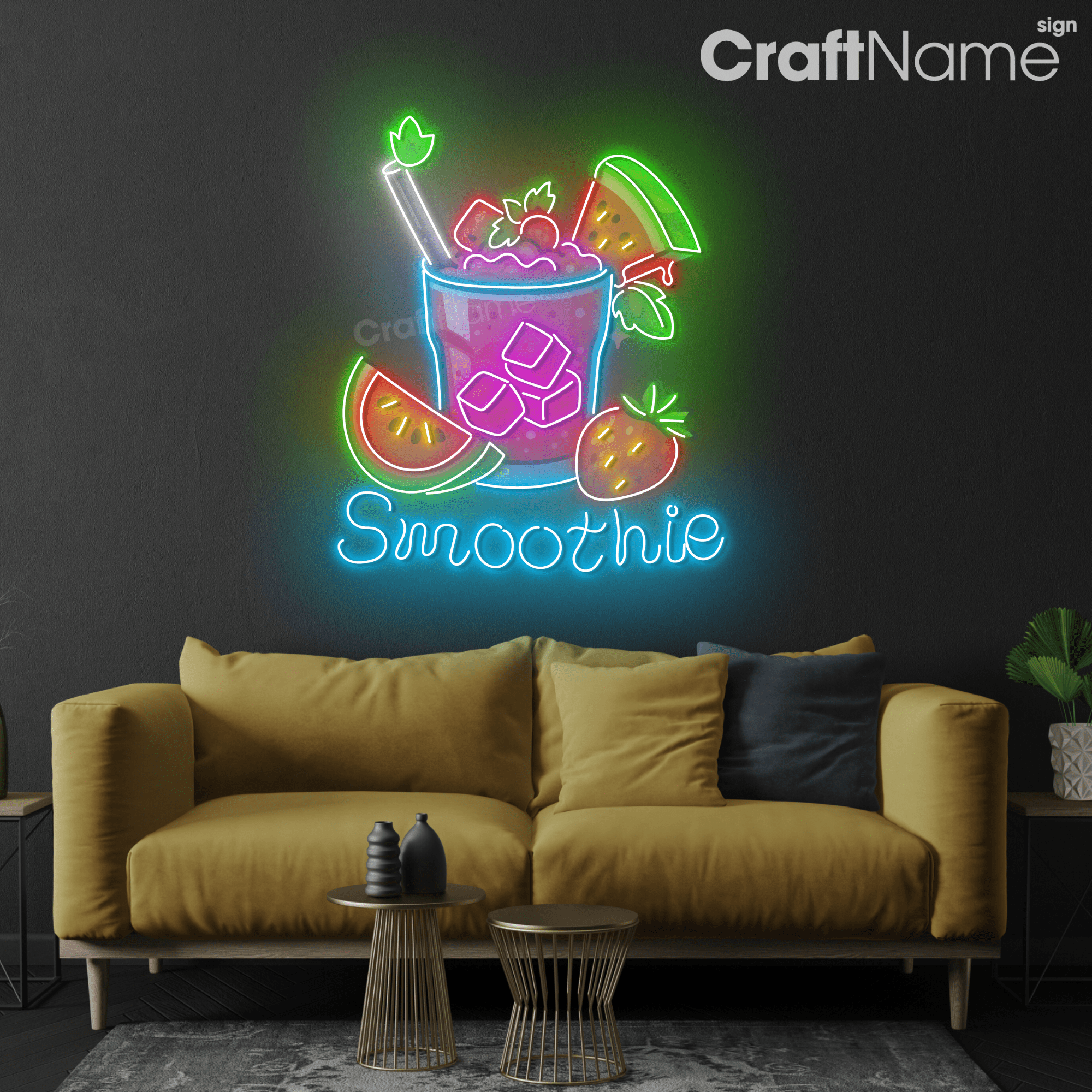 Craftnamesign Smoothies Neon Sign for Open Smoothie Shop Wall Art, Home Bar & Juice Shop Decor