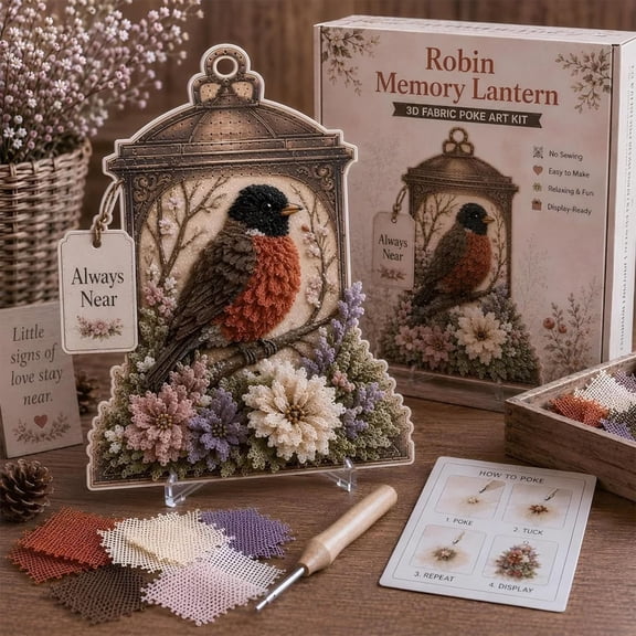 Fabric Poke Art Kit, DIY Bird Floral Decor, No Sew Craft, Handmade Desktop Display, Relaxing Stress Relief Gift for Adults and Hobbyists