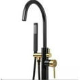 thumbnail image 2 of 1-Handle Freestanding Floor Mount Tub Faucet Bathtub Filler with Hand Shower in Matte Black and Gold, 2 of 4