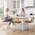 thumbnail image 5 of Zesthouse 26″ Natural Rattan Counter Stools Set of 4, Mid Century Modern Bar Stools with Cane Back & Chrome Legs, Cantilevered Design, Upholstered Faux Leather Barstools for Kitchen Island, Brown, 5 of 10