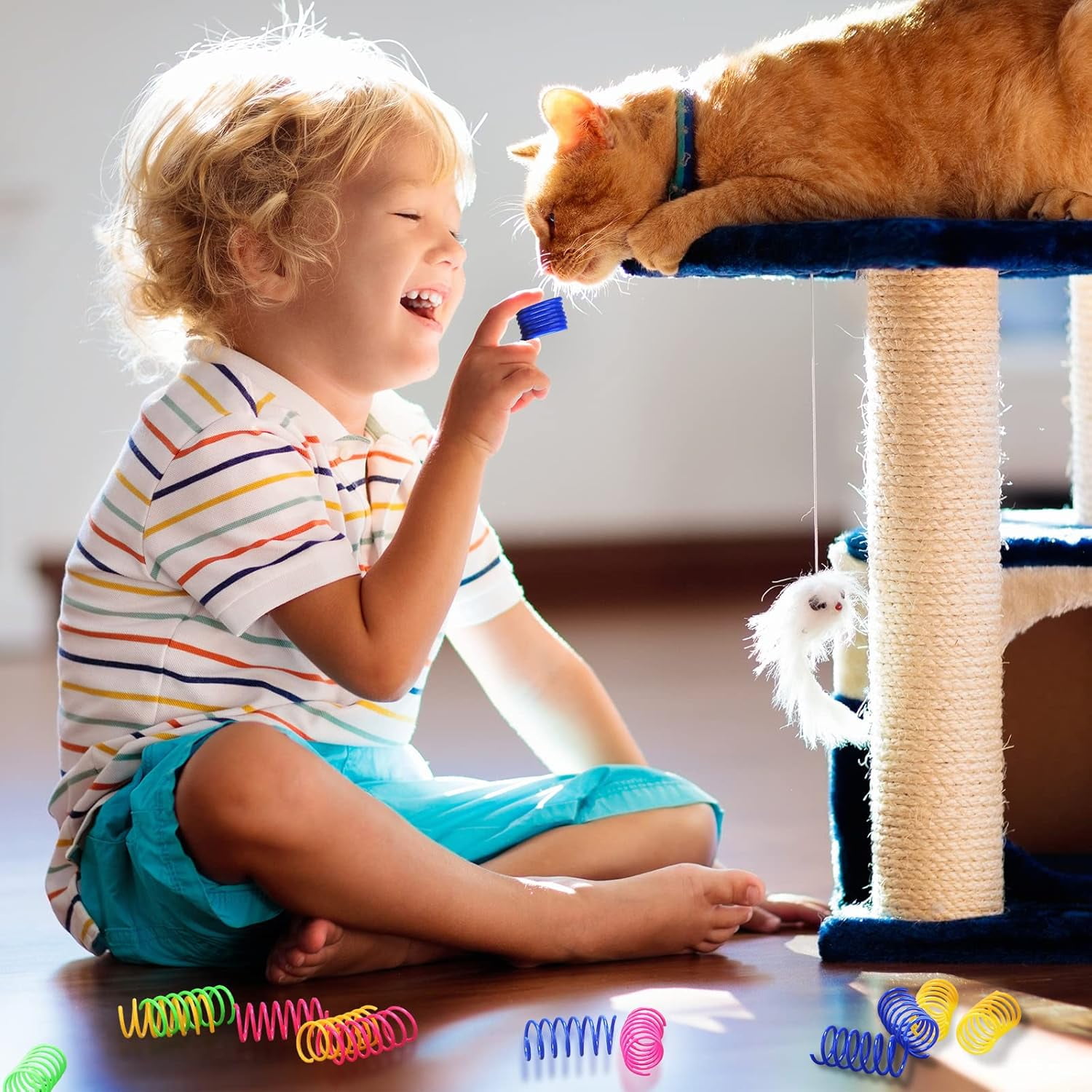 300 Pcs Cat Spring Toy Cat Spiral Toys Interactive for Indoor Colorful Plastic Springs Coil for Kitten Hunting Swatting Biting