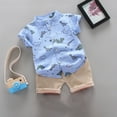 thumbnail image 2 of Cute Baby Boy Sets Shorts Set Cartoon Print Shirt Short Sleeve Button Down Top Summer Two Piece Outfit Sky Blue,100, 2 of 2