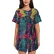 thumbnail image 1 of Fotbe Neon Zombie Skull Conjunto de Pijama Estampado para Mujer, 2 Piezas, Ropa de Dormir con Camiseta de Manga Corta y Shorts Suaves-4X-Large, 1 of 6