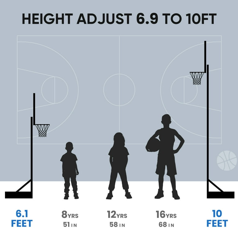 edx Portable Basketball Hoop Outdoor, 4.9-10ft Height Adjustable Basketball Goal for Kids/Teens/Adults
