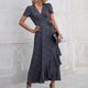 thumbnail image 2 of Vestido largo con volantes y abertura plisada estampada con cuello en V y manga corta para mujer a la moda Pompotops ghjkhdj17771, 2 of 9