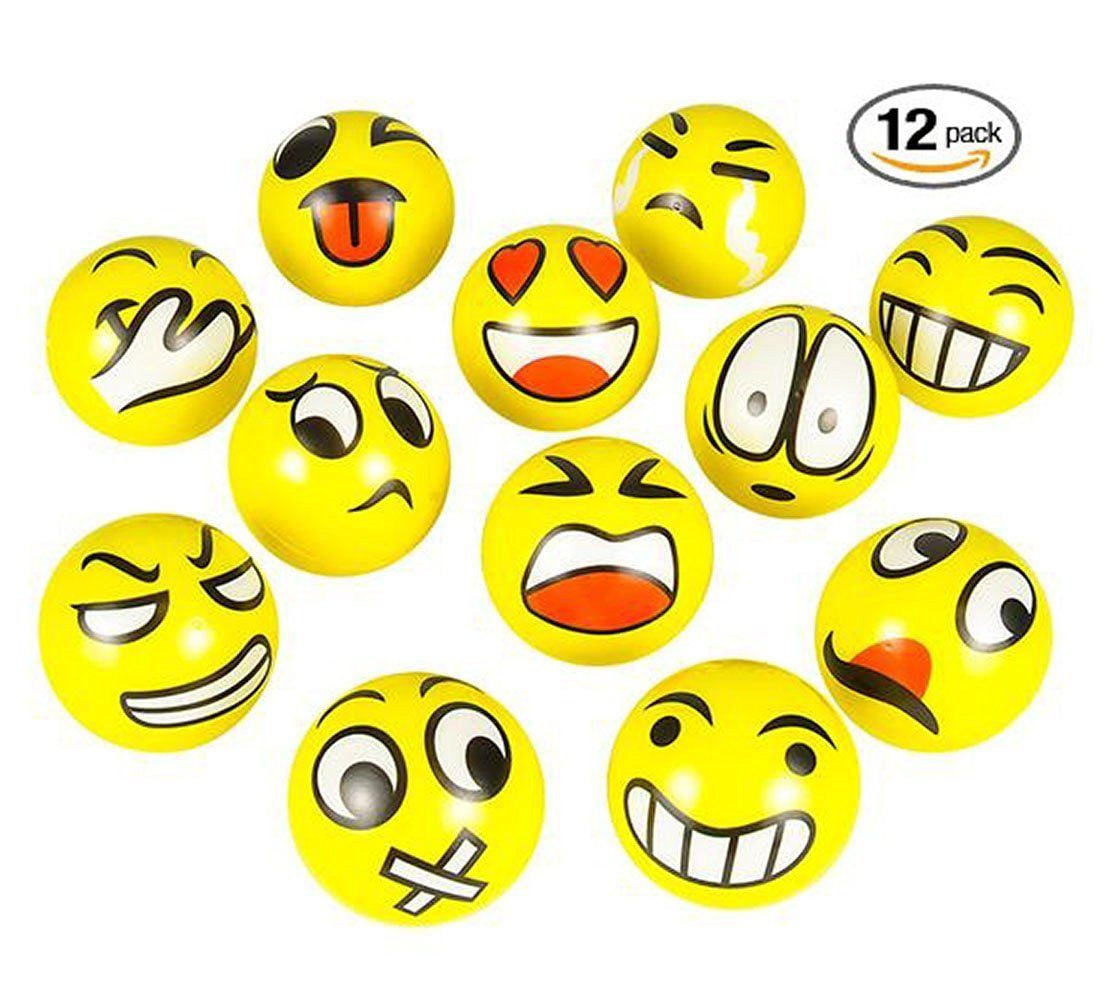 3 inches Set of 12 Emoji Face Yellow Foam Soft Stress Novelty Toy Balls 