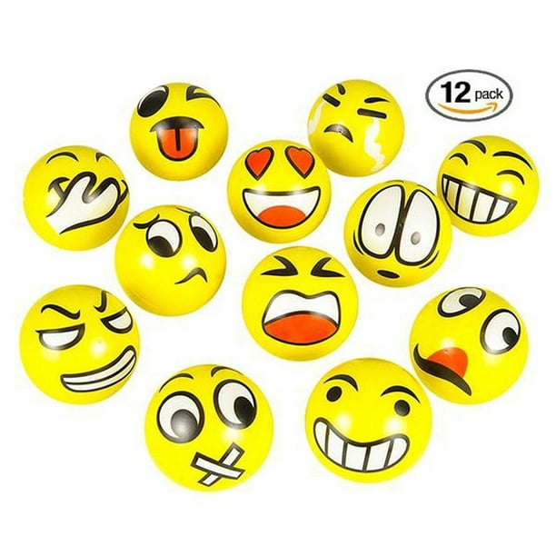 Set of 24 Emoji Face Yellow Foam Soft Stress Novelty Toy Balls (3 ...