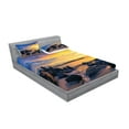 thumbnail image 2 of Ambesonne Tropical Fitted Sheet & Pillow Sham Set, Horizon Sky Beach View, Queen, Royal Blue Marigold, 2 of 2