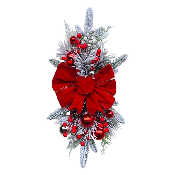 Aximioll 11.81In Christmas Red Wreath with Layered Floral Details, Holiday Home Decor for Front Door, Wall, Mantel and Entryway