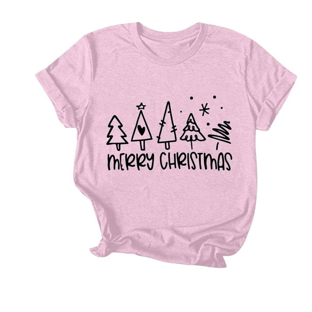 Navidad Mujeres Tops, Cuello Redondo Manga Corta Impresa Camiseta, Vintage Holiday Humor Tee Top