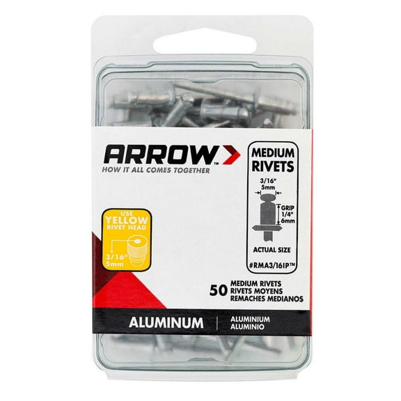 Arrow RMA3/16IP Medium Aluminum 3/16-inch Rivets, 1/4-inch grip range, 50-Pack