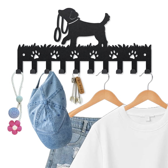 Metal Dog Coat Hooks Wall Mount Dog Leash Coat Rack 9.8×4.7inch 10 Hooks Decorative Paw Black Key Hooks Key Holder