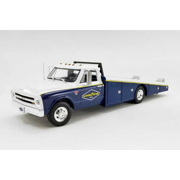 Goodyear Tires 1967 Chevy C30 Ramp Truck, Blue and White - Acme A1801706 - 1/18 scale Diecast Model Toy Car