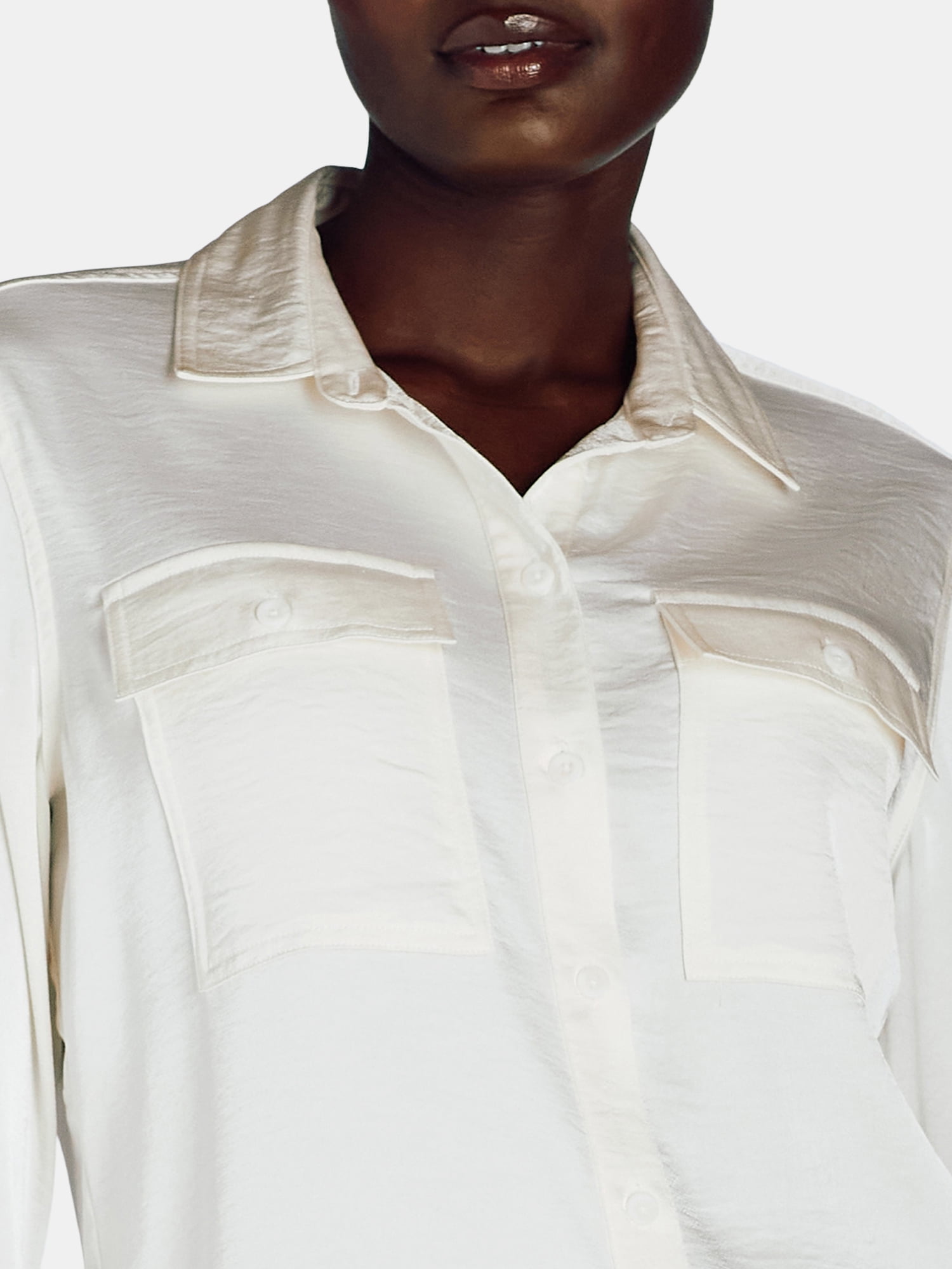Time and Tru Women's Utility Shirt with Long Sleeves, Sizes XS-XXXL