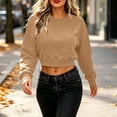 thumbnail image 6 of Gytharion Women's Cropped Sweatshirts Crew Neck Patch Pocket Solid Color Soft Comfortable Classic Pullovers Fashion Cozy Athleisure Pullover Tops, 6 of 7