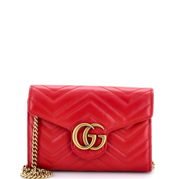 Pre-Owned GG Marmont Chain Wallet Matelasse Leather Mini By Rebag