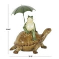 thumbnail image 3 of 11" x 12" Bronze Resin Sitting Frog Sculpture with Umbrella and Brown Walking Turtle, by DecMode, 3 of 12